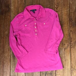 Women’s vintage 90s Pink 3/4 Sleeve Ralph Lauren Polo Shirt size medium